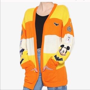 Disney Mickey Mouse Halloween Candy Corn Stripe Girls Open Cardigan